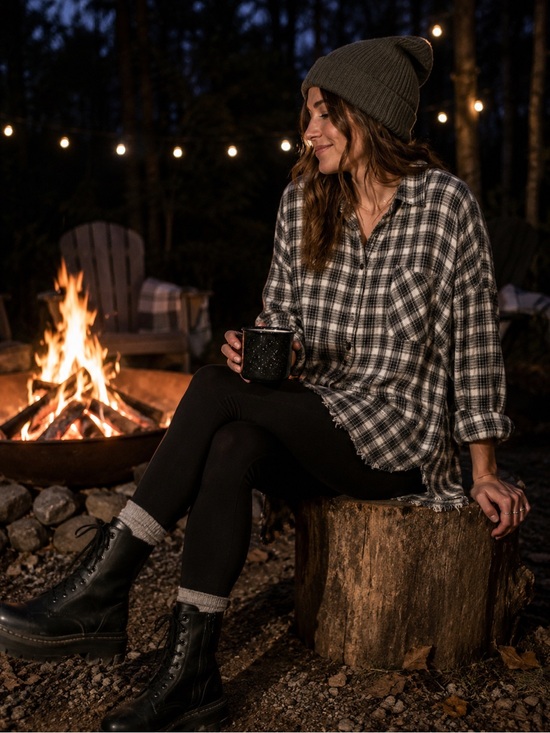 Lucky Brand Tops - Lucky Brand L Black plaid rough hem flannel w-breast pocket